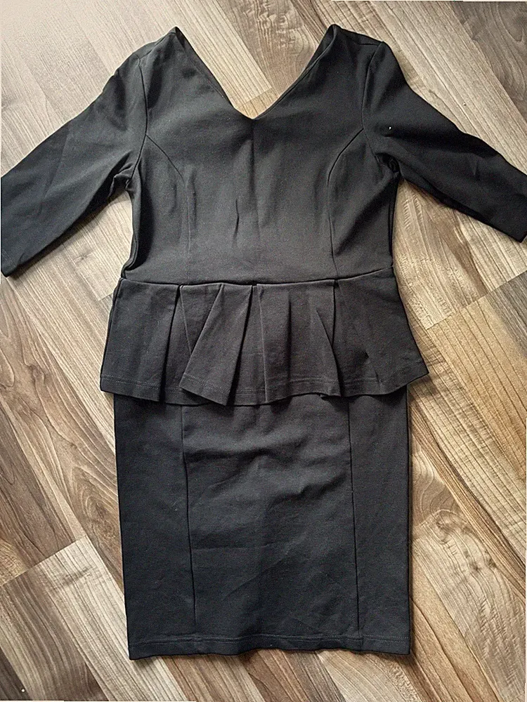 mint&berry Damen Etuikleid Gr.40 schwarz V-Ausschnitt 3/4-Arm Peplum