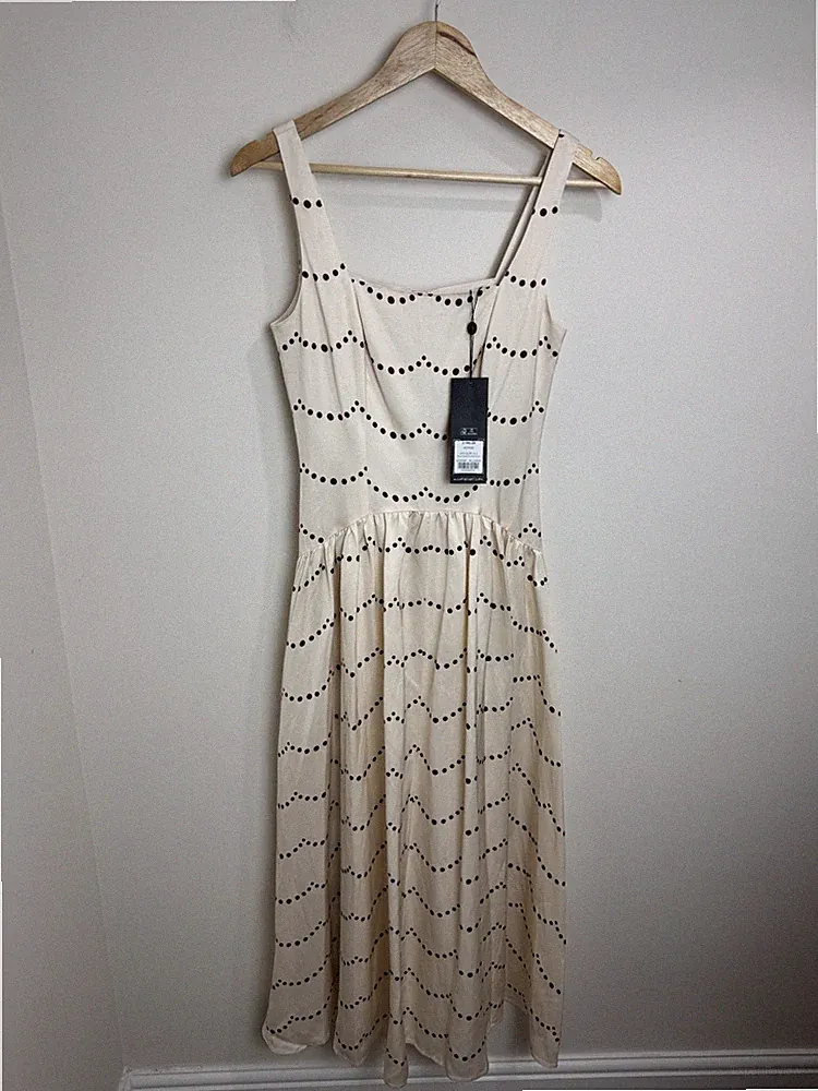 Mint Samt Creme Punkte Print Maxikleid UK 6 Hochzeitsgast Neu UVP 199£