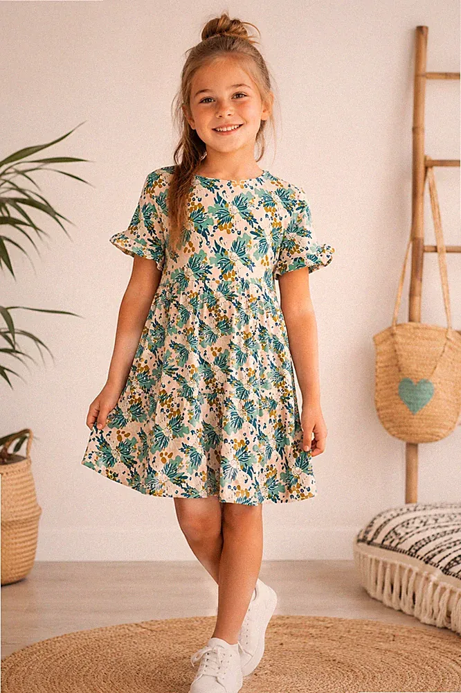 Minymo Blumenprint Kleid Bunt Mädchen Gr. 98, 104, 110