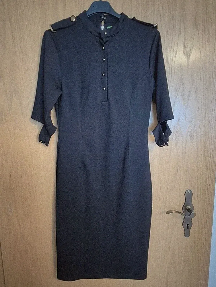 miss lily Damen Etuikleid Gr. M schwarz knielang 3/4 Arm Stehkragen Knöpfe ZIP