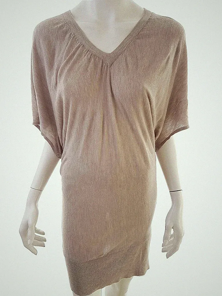 MISS SELFRIDGE Damen A-Linien-Kleid Gr. 42 Beige Acryl Kurzer Ärmel Knielang