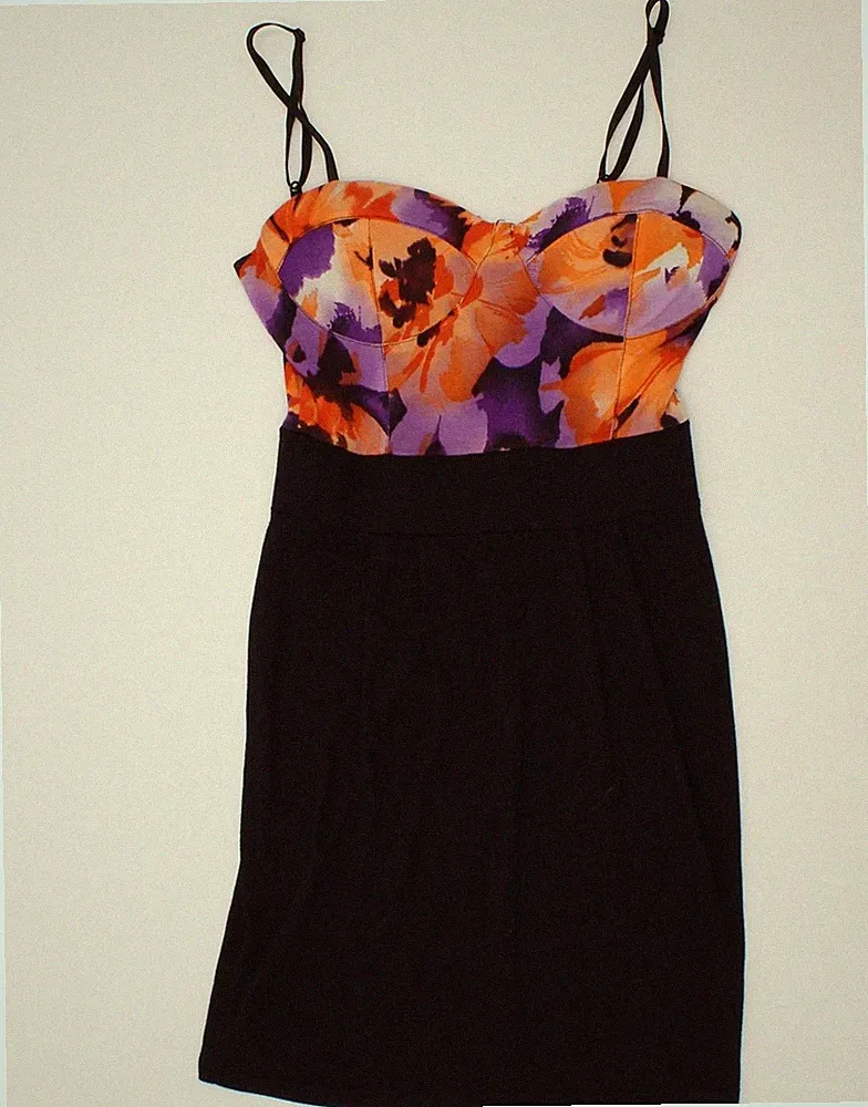 Miss Selfridge Damen ärmelloses Etuikleid UK 4 XS schwarz Blumen Viskose BX06
