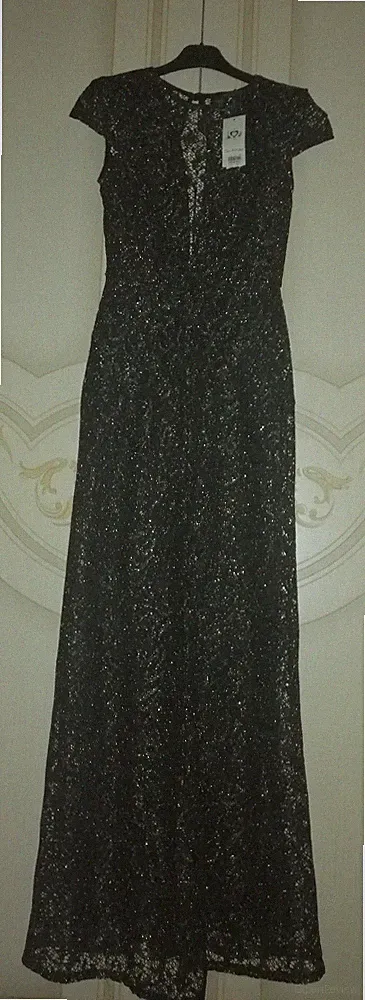 Miss Selfridge langes Kleid, neu, schwarz-goldene Spitze Größe 34 / UK 6 (XS)