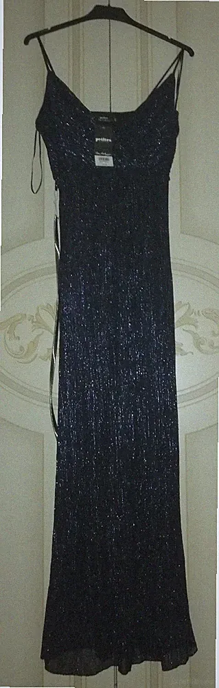Miss Selfridge Petite langes Kleid, neu, Größe 34 / UK 6 (XS) blau und silber