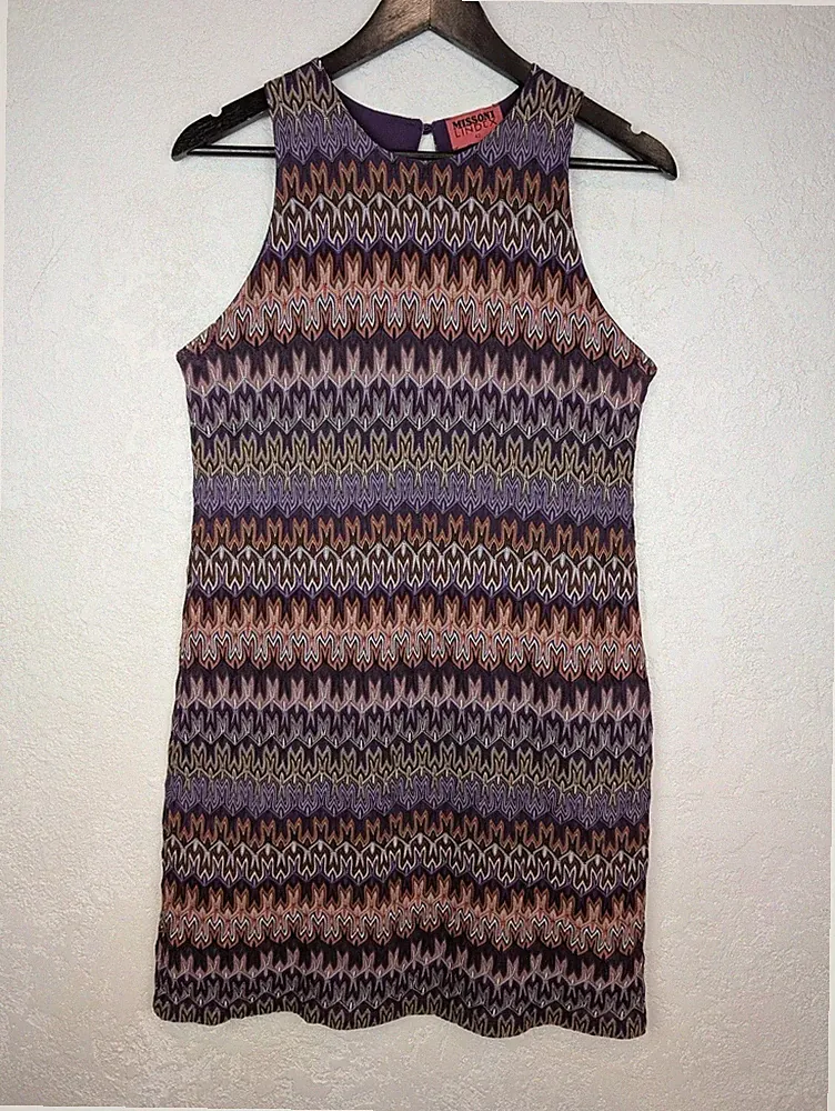 Missoni Lindex Damen Kleid ärmellos Zick Zack Strick mehrfarbig elegant Größe 42