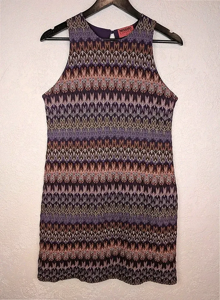 Missoni Lindex Damen Kleid ärmellos Zick Zack Strick mehrfarbig schick Größe 42