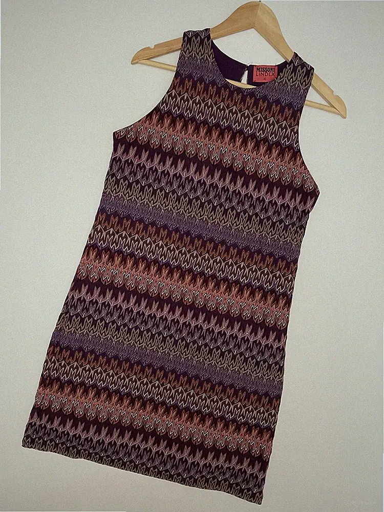 Missoni x Lindex Kleid Ärmellos Chevron Muster Knielang Größe 42
