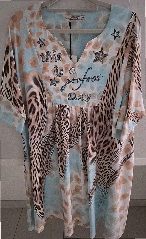 Missy Damen Kleid / mit Glitzersteinen -hellblau/beige- Gr. S Neu