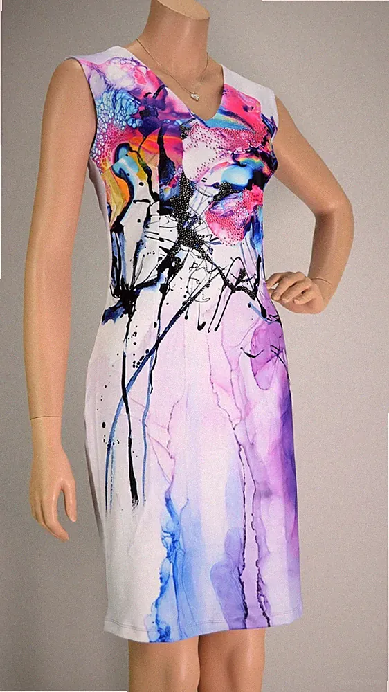 MISSY Etui Kleid Lila Graffiti + Blüten - Strass & Glitzer - tolles Motiv - NEU