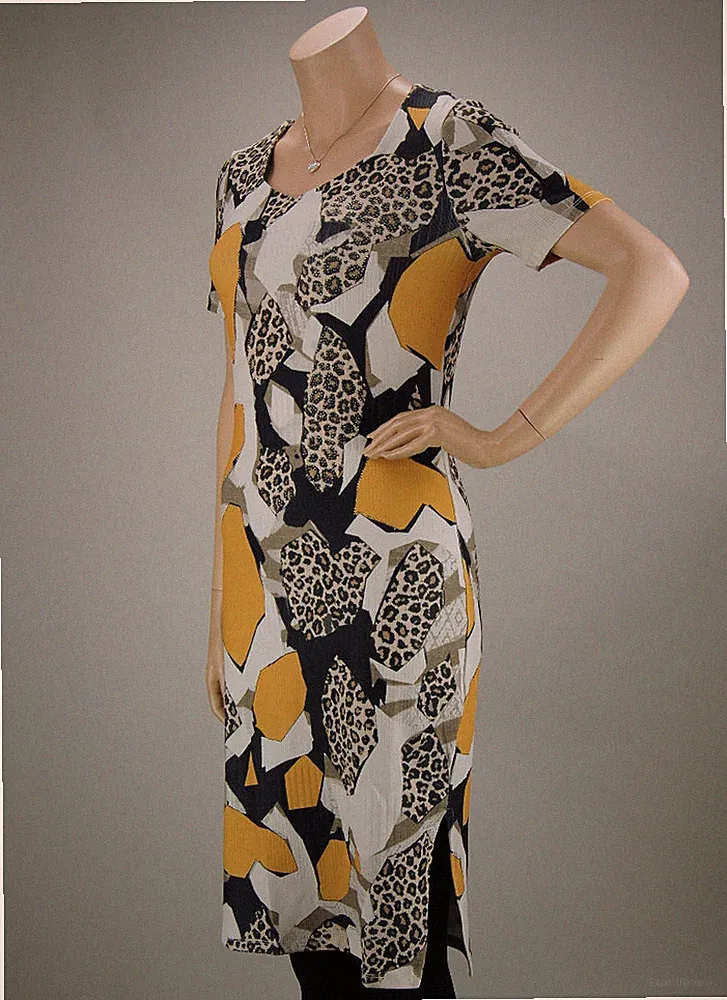 MISSY Stretch Kleid Etuikleid Leo Ocker Braun Schwarz - viel Strass & Glitzer