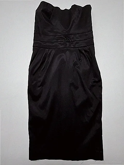 MNG Collection Damen Schwarz Rüschen Satin Kleid Größe 4 Formell Rüschen Etui