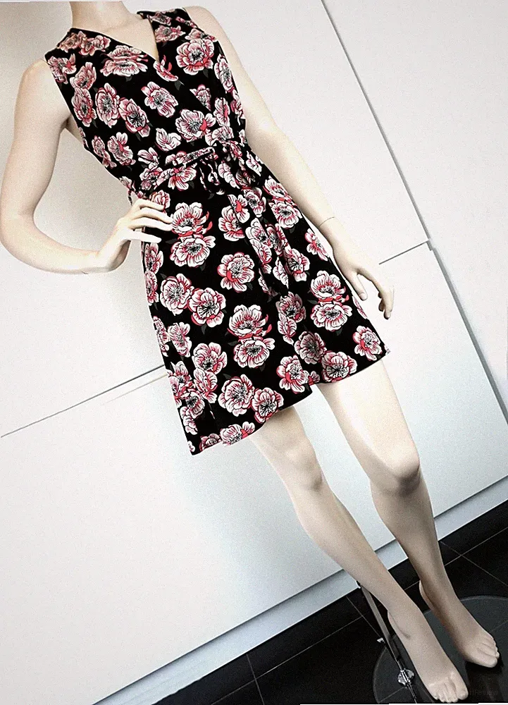 MNG MANGO Damen Kleid A Linie Minikleid Boho Mini Geblümt Gr S wie NEU