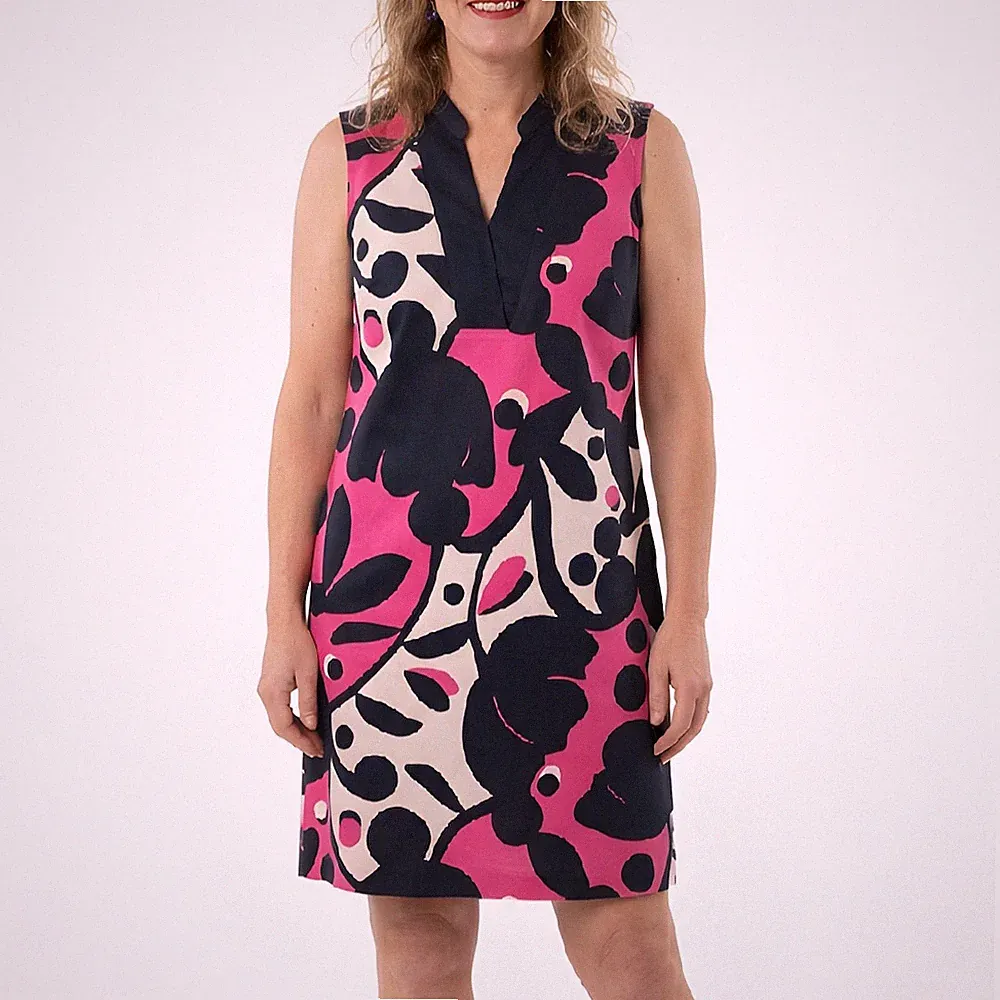 Mod Print ärmelloses Etuikleid, auffälliges abstraktes Cocktailkleid 60er Jah...