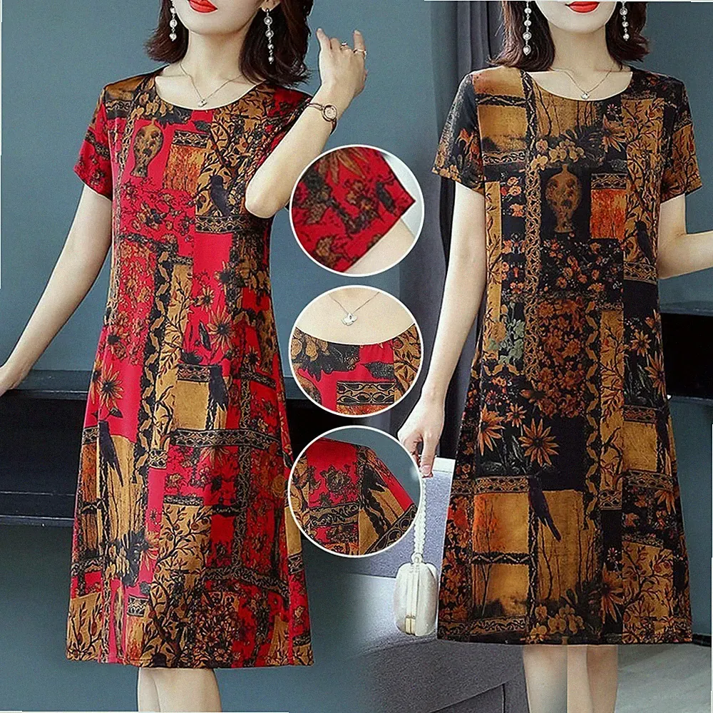 Mode Damen A Linie Kleid für freizeit Langes Kleid Dress Damen Sommer Plussize
