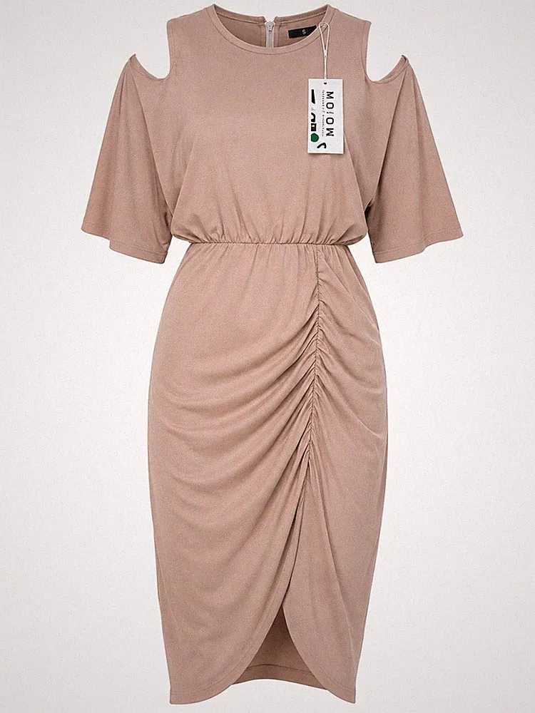 MOE M589 Made of Emotion Damen Kleid Gr. M Mocca Cold Shoulder Neu mit Etikett