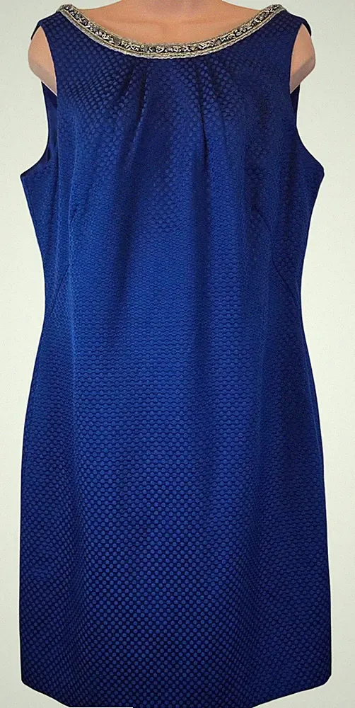 Monsoon blau ärmelloses Damen Kleid UK 16 Perlenausschnitt knielang