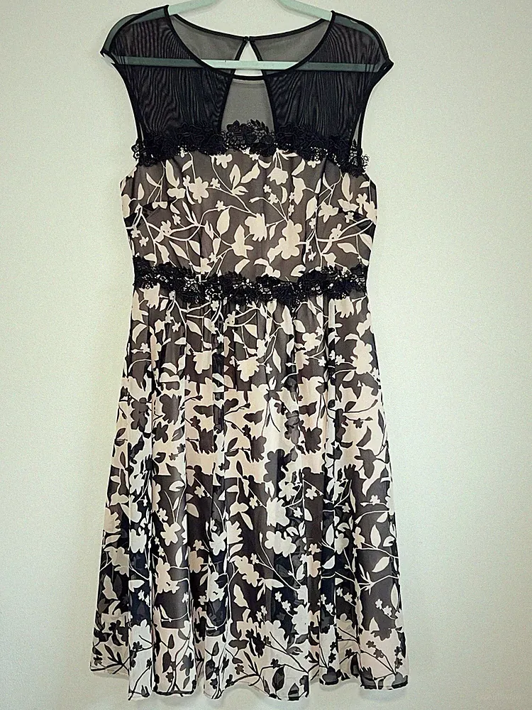 Monsoon Cocktailkleid rosa & braun Blumen Netz Party Hochzeit Gast Größe 12