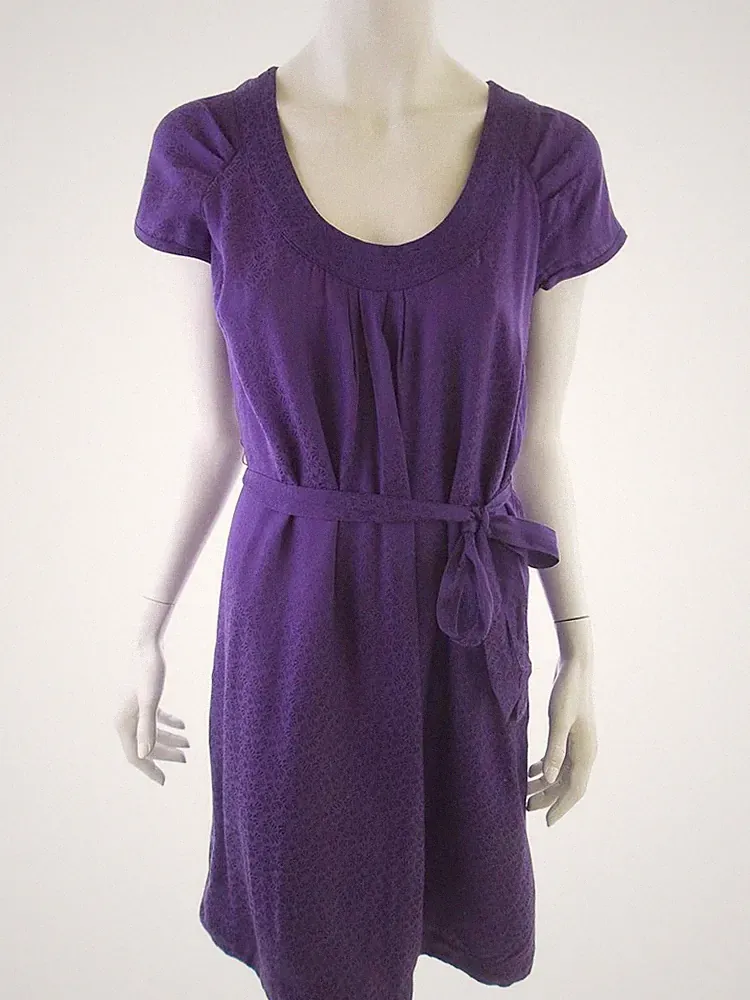MONSOON Damen A-Linien-Kleid Gr. 38 Lila Viskose 100% Kurzer Ärmel Knielang