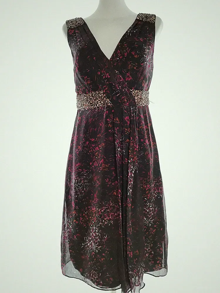 MONSOON Damen A-Linien-Kleid Gr. 38 Schwarz Ärmellos Pailletten Midi