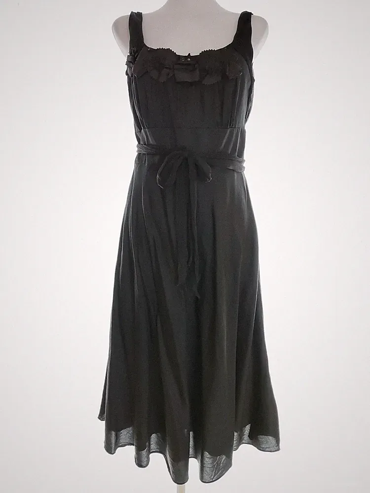 MONSOON Damen A-Linien-Kleid Gr. 40 Schwarz Seide Ärmellos Pailletten Midi
