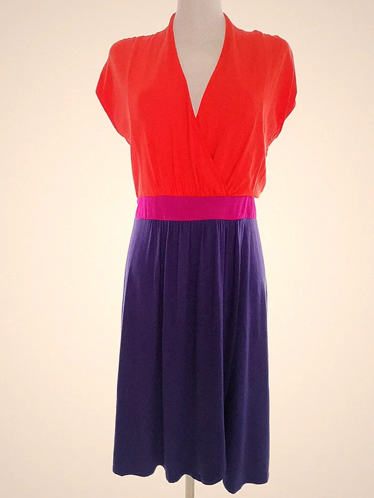 MONSOON Damen A-Linien-Kleid Gr. 42 Orange Viskose Kurzer Ärmel Midi