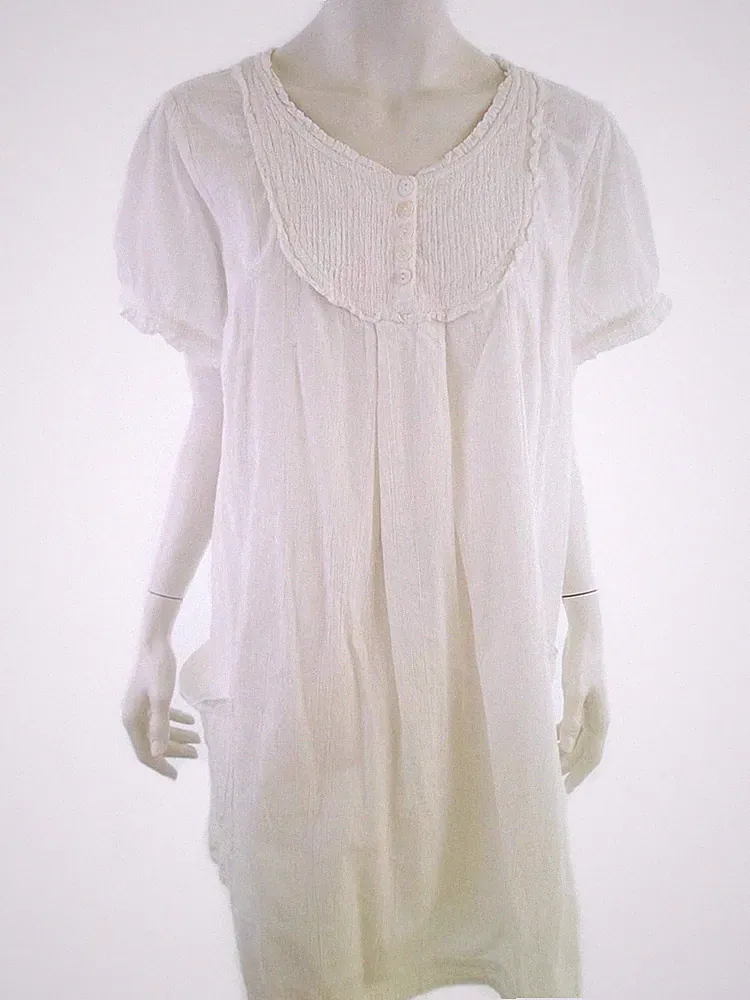 MONSOON Damen A-Linien-Kleid Gr. 48 Weiß Baumwolle 100% Kurzer Ärmel Midi Runder