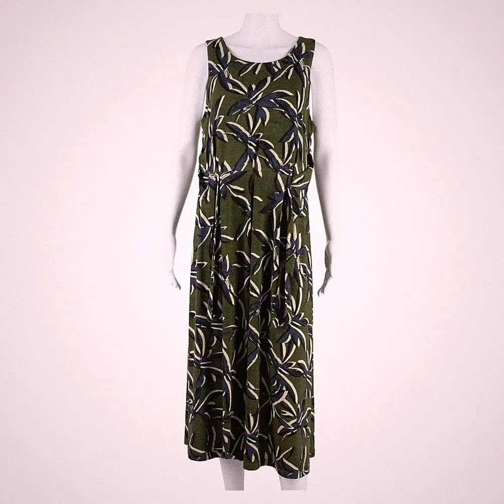 MONSOON Damen A-Linien Kleid Grün Floral Ärmellos Lang UK 12