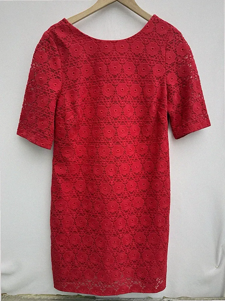 Monsoon Damen-Etuikleid Blumen Spitze rot Anlass Party Hochzeit Gast UK 14