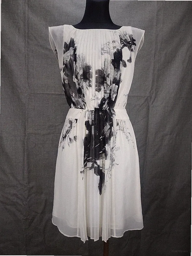 Monsoon Damen Kleid Tüllkleid Blumenmuster Drapiert Gr. 36 Ecru Weiß