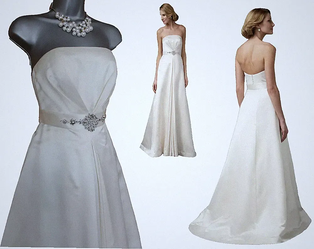 Monsoon Elfenbein Trägerlos Satin Verziert Braut Ballkleid Maxikleid UK 12 EU40
