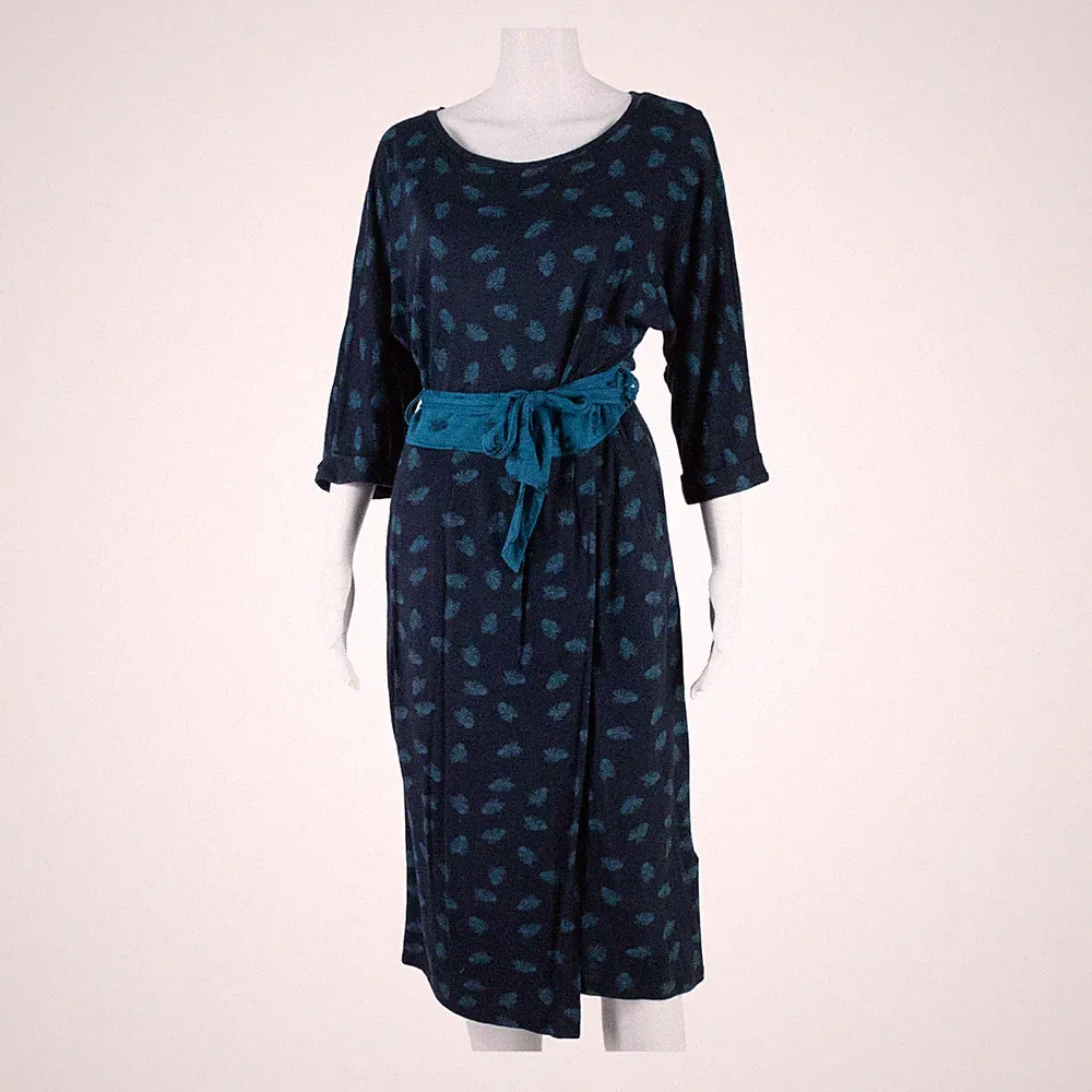 MONSOON Feather Design Damen A-Linien Kleid Blau Midi S 3/4 Arm
