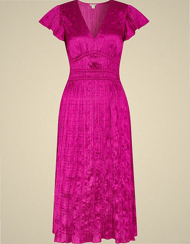 Monsoon Frances Crinkle Midikleid fuchsia pink Größe 8 neu mit Etikett