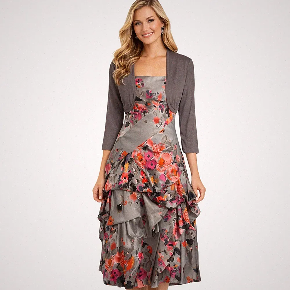 Monsoon Kleid & Bolero UK 12 Blumen Rüschen Hochzeit Gast Rennen Anlass
