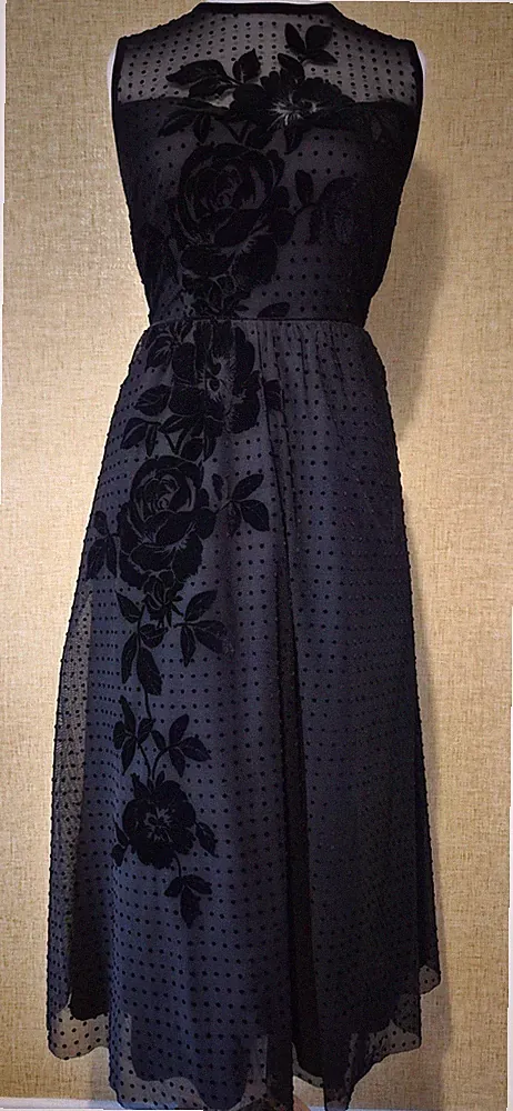 MONSOON Kleid Gr. 14 schwarz gepunktet Blumen Fit & Flare Party Hochzeit Gast