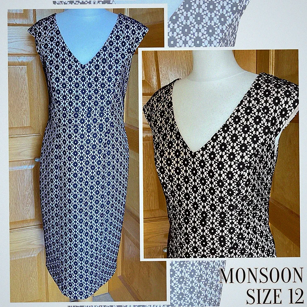 Monsoon Kleid Größe 12 Spitze schwarz nude Bleistift Hochzeit Gast Outfit Party Anlass