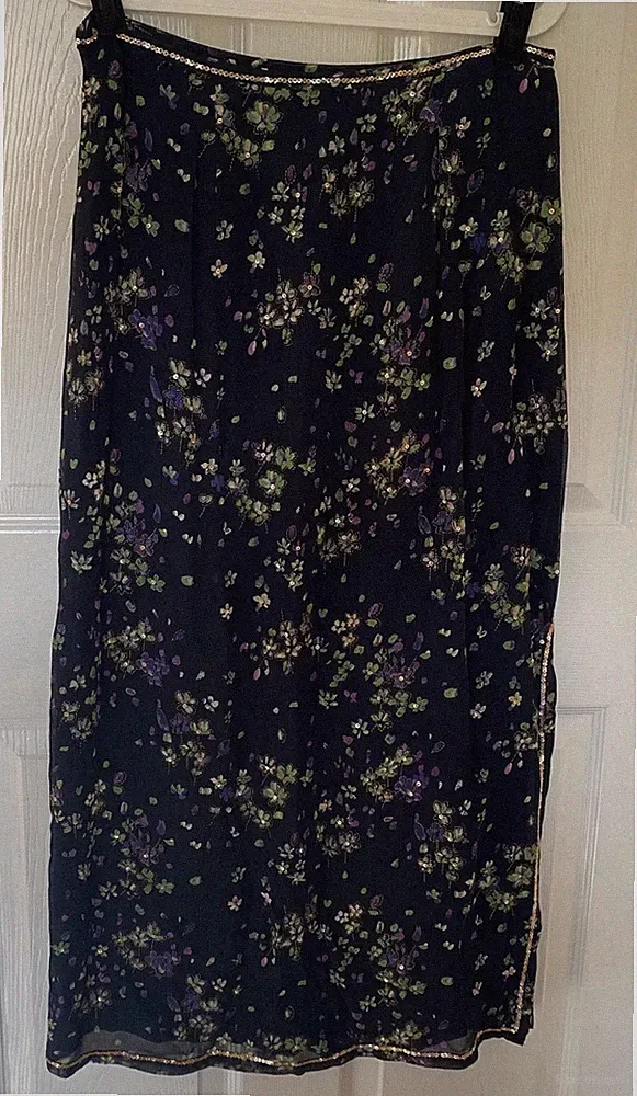 Monsoon Midirock Größe 14 Marine Blumen Perlen verziert Hochzeit Gast Boho