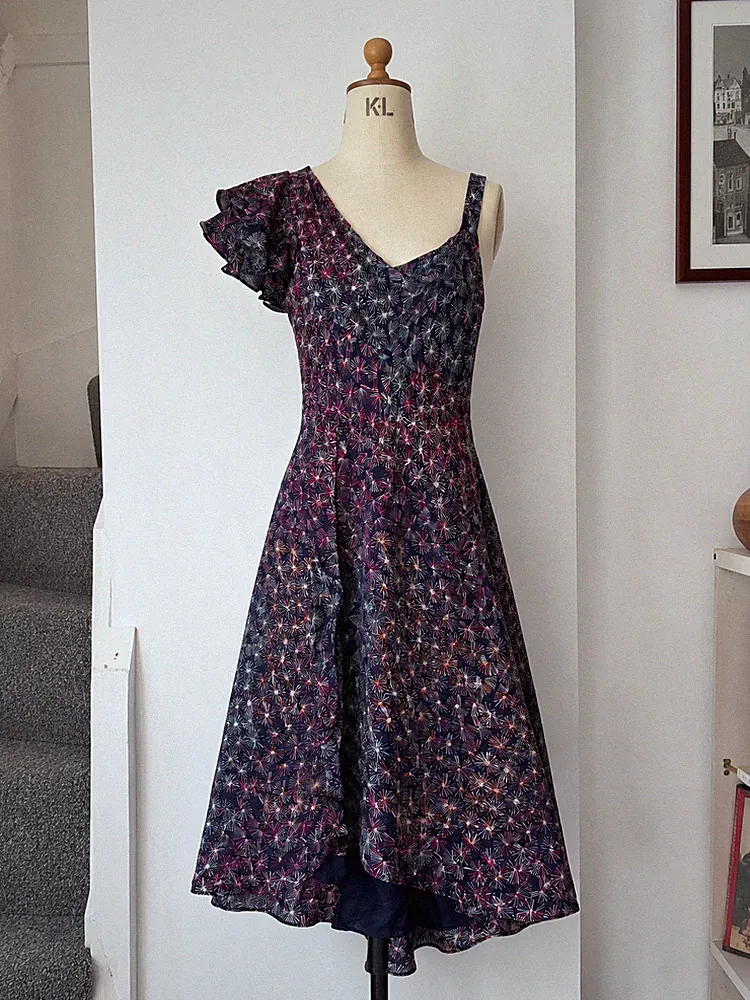 Monsoon One Shoulder Seidenkleid UK 8 Blumen Navy Rosa Party Hochzeit Gast
