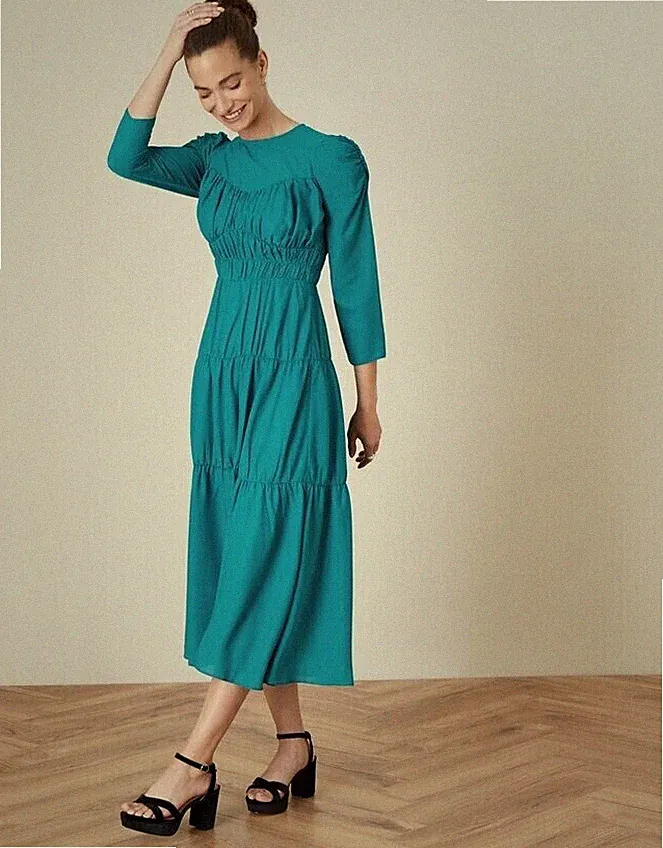 Monsoon Penny Stufen Midikleid türkis UK 10 UVP 99£