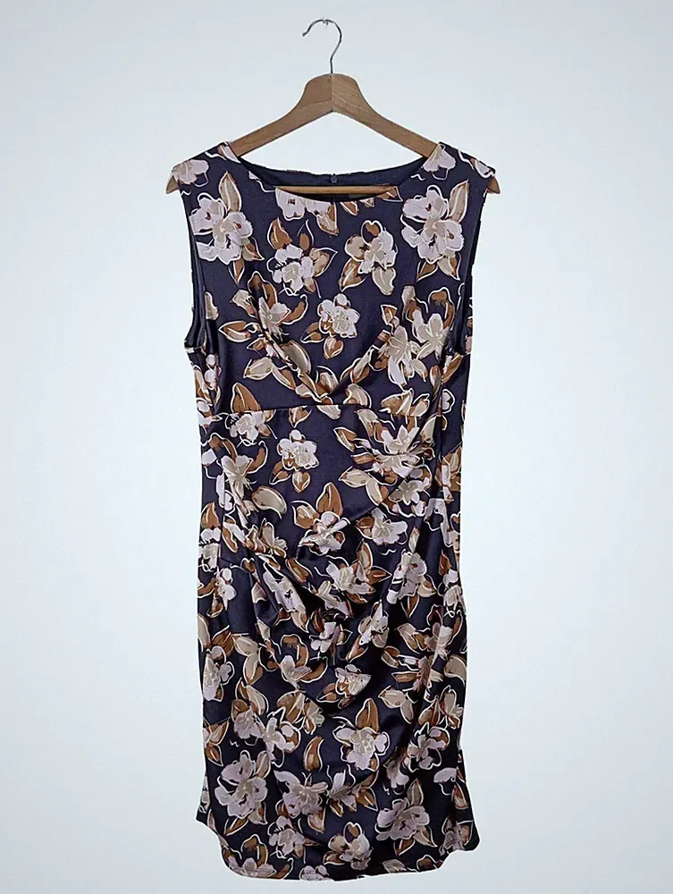 MONTEGO Etuikleid Damen Kleid Gr. DE 44 lila-wollweiß-braun Elegant