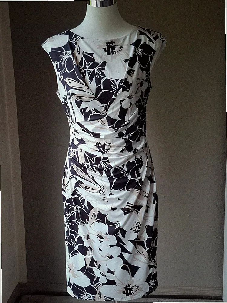 Montego, Sommerkleid, Etuikleid, Blumenmuster, Schwarz-Weiß, Gr. 40, #KR001