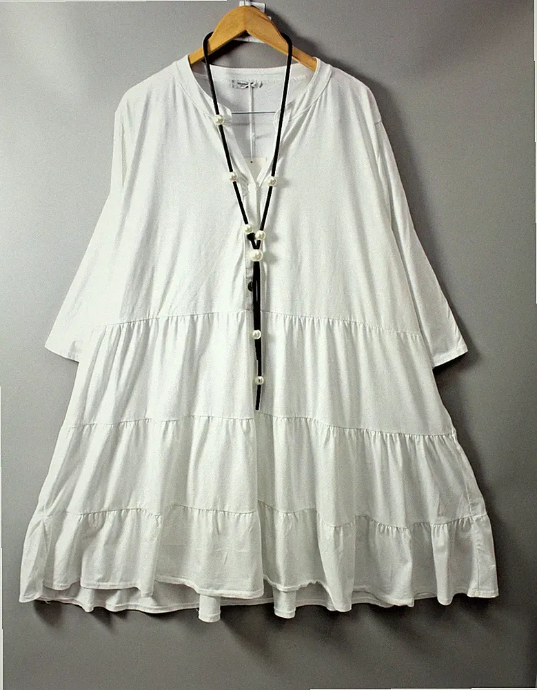 Moonshine Kleid Gr. 50 52 54 Lagenlook A- Linie Gr 3 Weiß