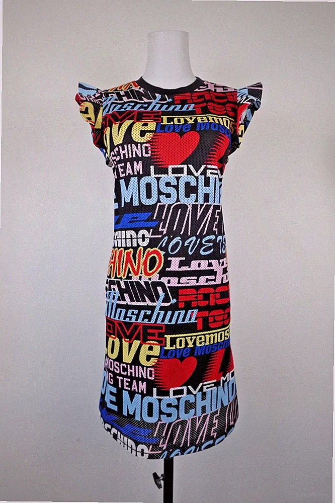 MOSCHINO KLEID DAMENKLEID GR 38 DRESS WOMAN ITALY BAUMWOLLE STRICK MINI LOGO