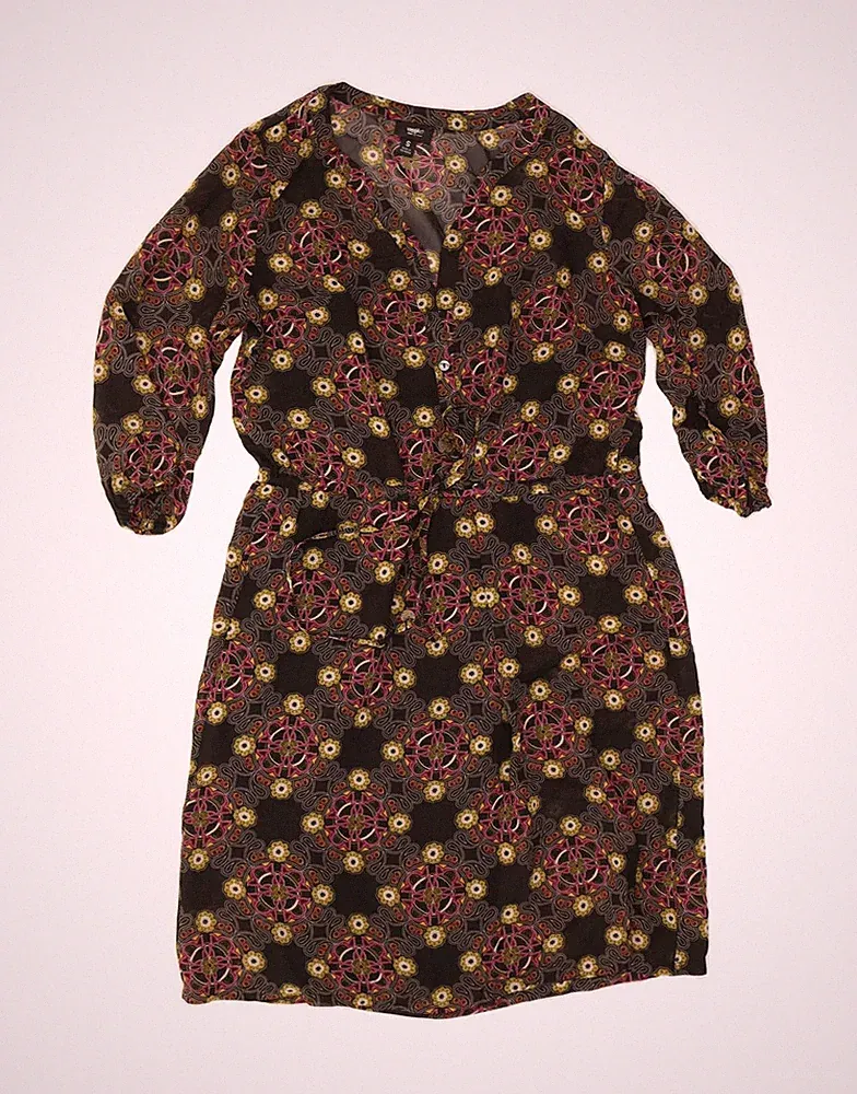 Mossimo Damen Langarm Etuikleid UK 10 Small schwarz Blumenmuster Polyester CB10