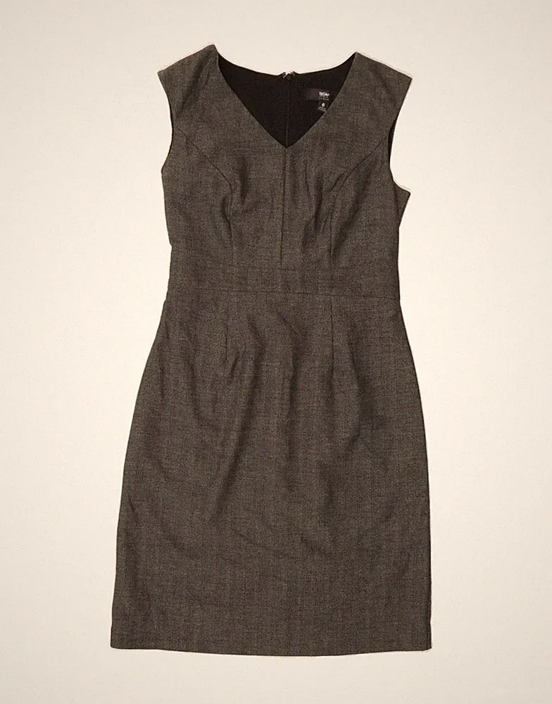 Mossimo Damen Stretch Etuikleid US 6 mittelgrau Fischgrätmuster AH10