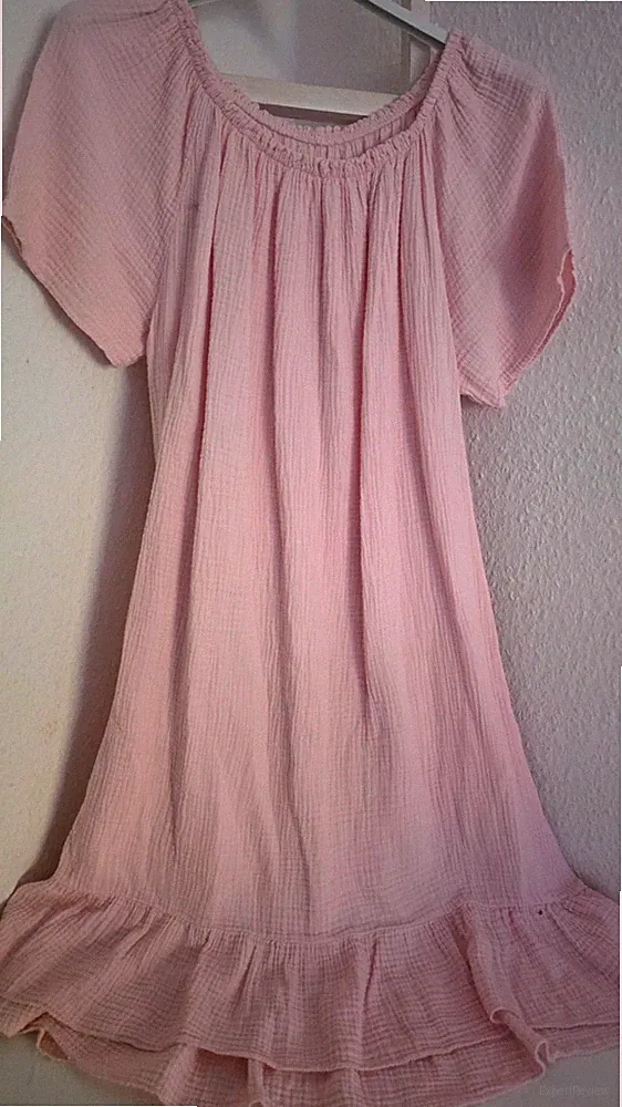 Musselin Kleid Italy Sommerkleid Rosa A Linie Carmen Ausschnitt Gr 48-50