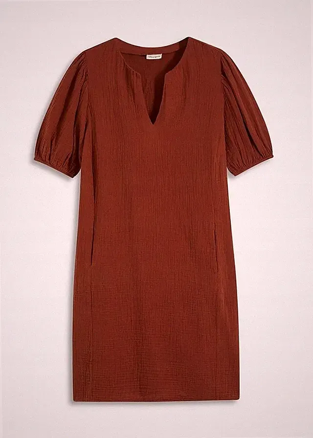 Musselinkleid Gr. 44 Mahagonibraun Damenkleid A-Linien-Kleid aus Crepe Neu