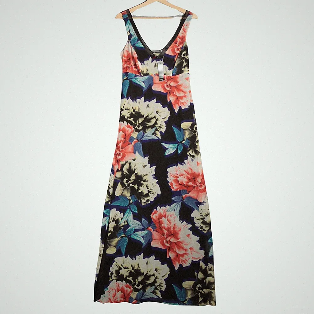 Myleene Klass Maxikleid Gr. UK 12 schwarz Blumen Seitenschlitz Hochzeit Gast Sommer