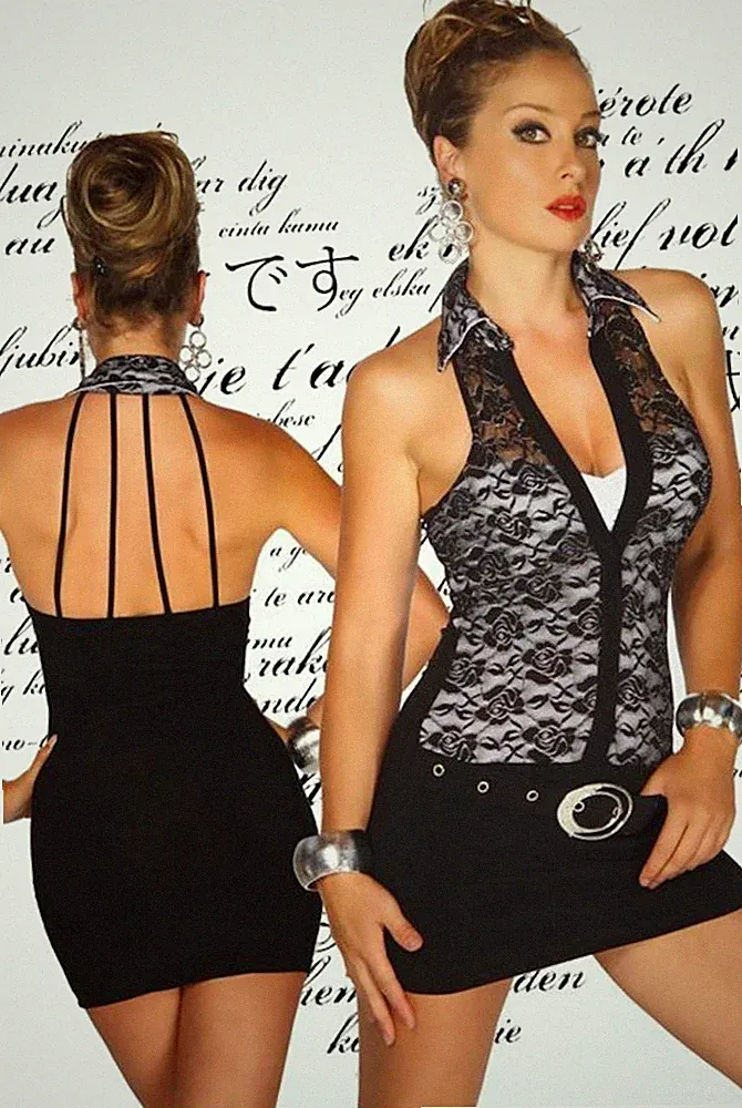 Neckholder-Minikleid mit Kragen Abendkleid Cocktail Etui Party-Kleid Somnia Luna
