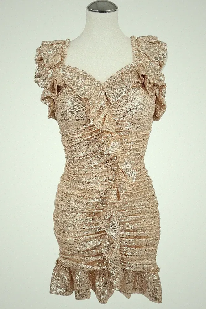 Needle & Thread Damen Kleid Gr. 30 (UK 4) Gold Etuikleid Minikleid Dress