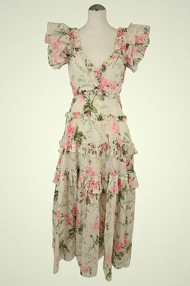 Needle & Thread Damen Kleid Gr. 36 (UK 10) Mehrfarbig Baumwolle A-Linie